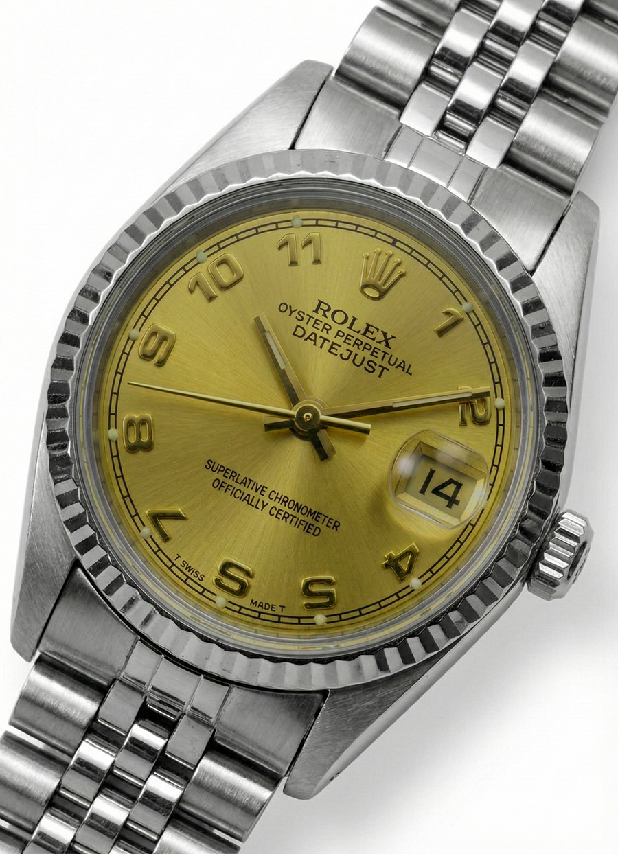 Orologio da donna Rolex Datejust in acciaio inossidabile con quadrante arabo champagne