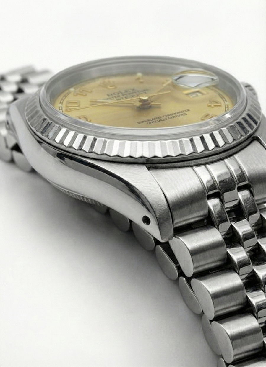 Orologio da donna Rolex Datejust in acciaio inossidabile con quadrante arabo champagne
