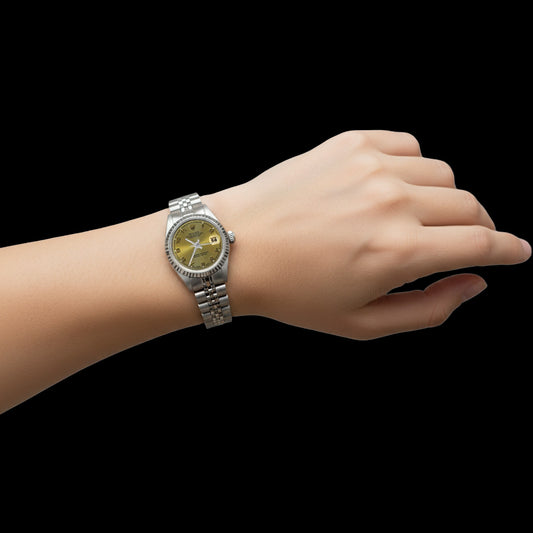 Orologio da donna Rolex Datejust in acciaio inossidabile con quadrante arabo champagne P2