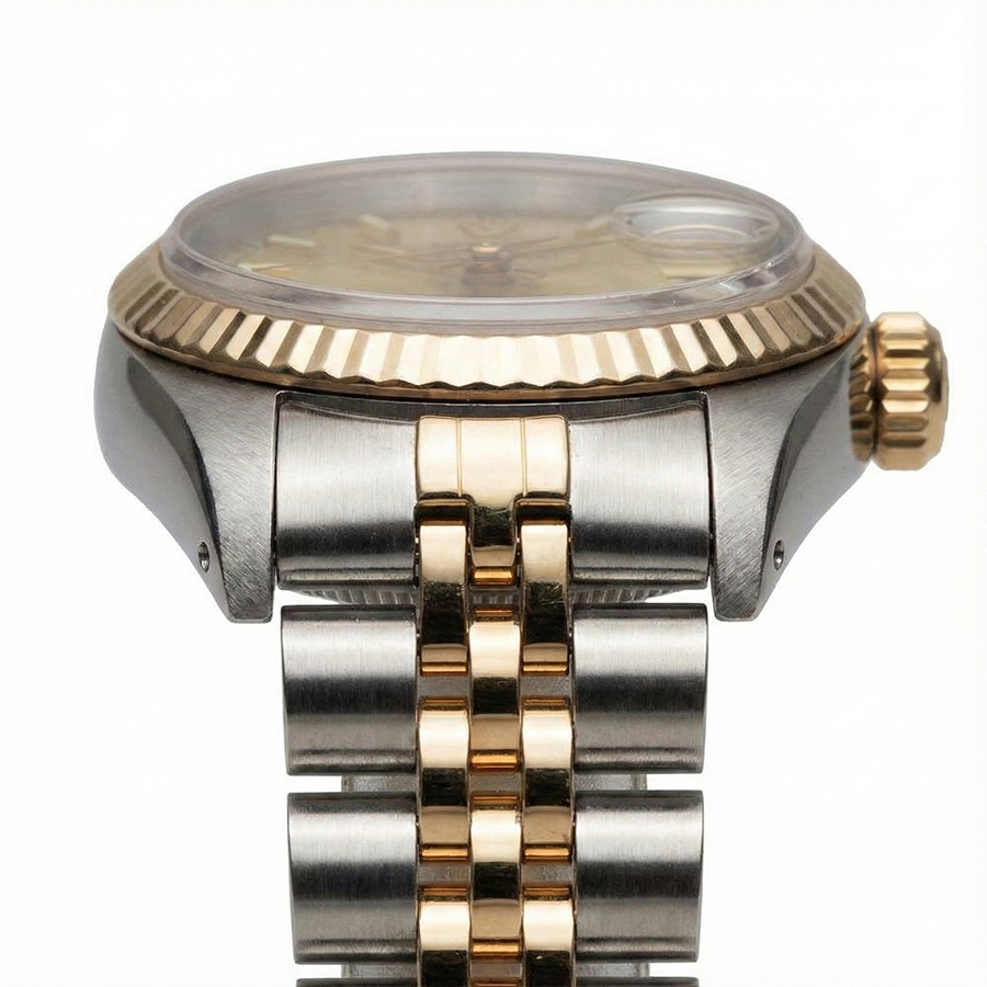 Orologio da donna Rolex Datejust in acciaio inossidabile e giallo con quadrante champagne