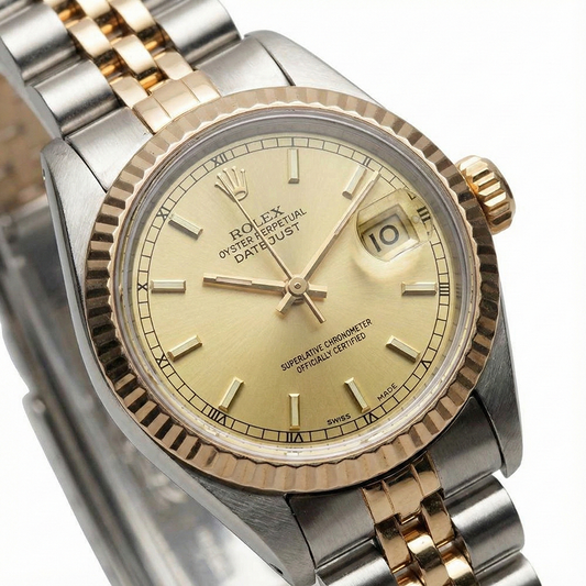 Orologio da donna Rolex Datejust in acciaio inossidabile e giallo con quadrante champagne