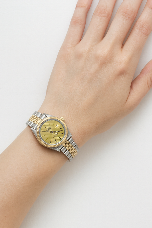 Orologio da donna Rolex Datejust in acciaio inossidabile e oro con quadrante champagne giubileo P2