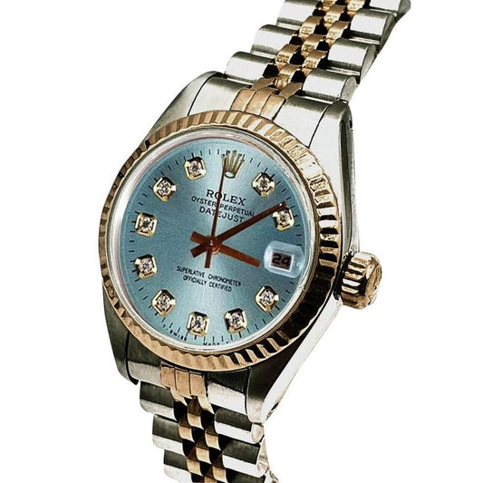 Orologio da donna Rolex Datejust quadrante blu con diamanti bicolore