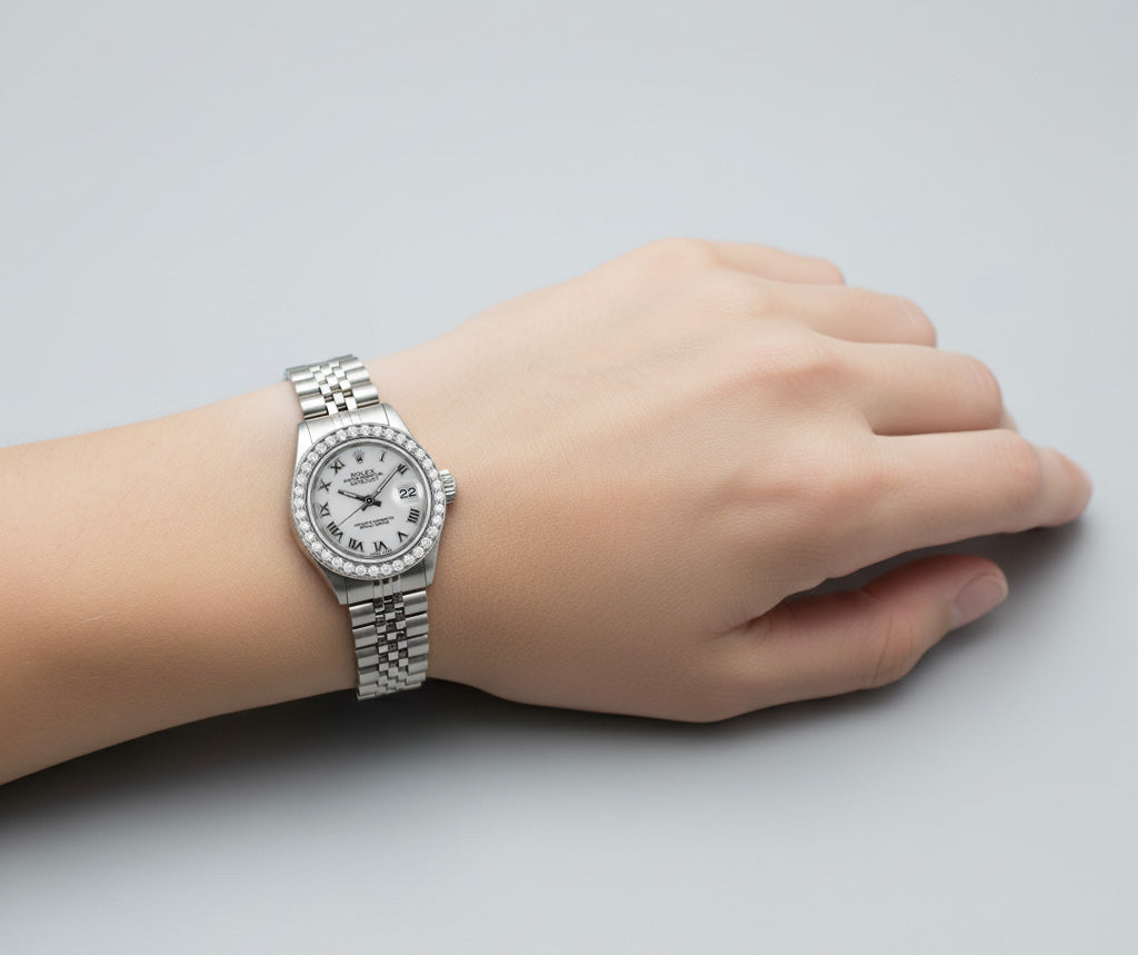 Orologio da donna Rolex Lady-Datejust 26mm madreperla bianca diamante acciaio chiusura nascosta P4