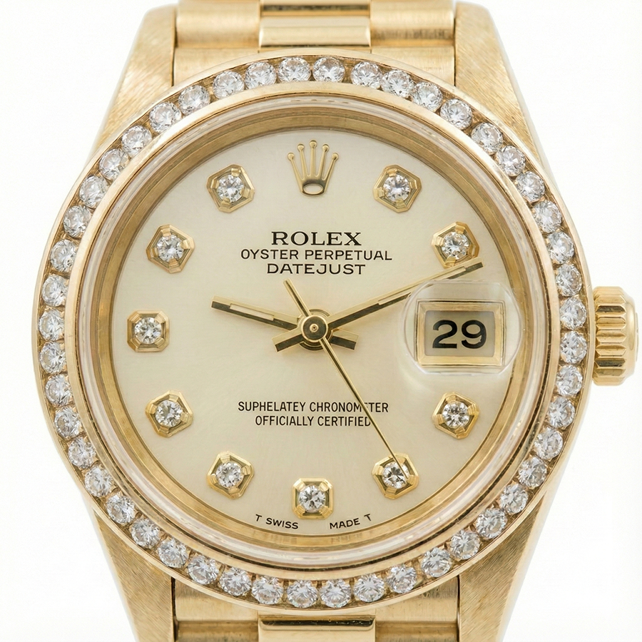 Orologio da donna Rolex President Datejust con quadrante con lunetta in diamanti