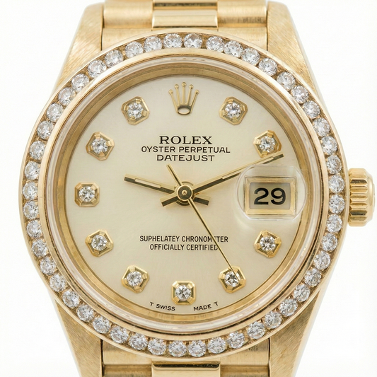 Orologio da donna Rolex President Datejust con quadrante con lunetta in diamanti