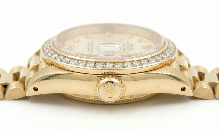 Orologio da donna Rolex President Datejust con quadrante con lunetta in diamanti