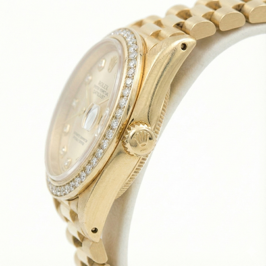 Orologio da donna Rolex President Datejust con quadrante con lunetta in diamanti