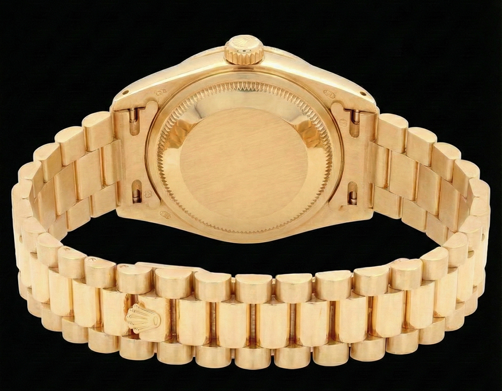Orologio da donna Rolex Stile presidente in oro giallo con quadrante in madreperla e diamanti