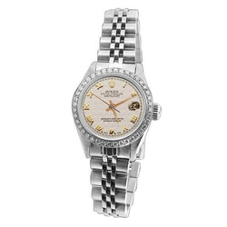 Orologio da donna Rolex con quadrante romano bianco e cinturino in diamanti Datejust