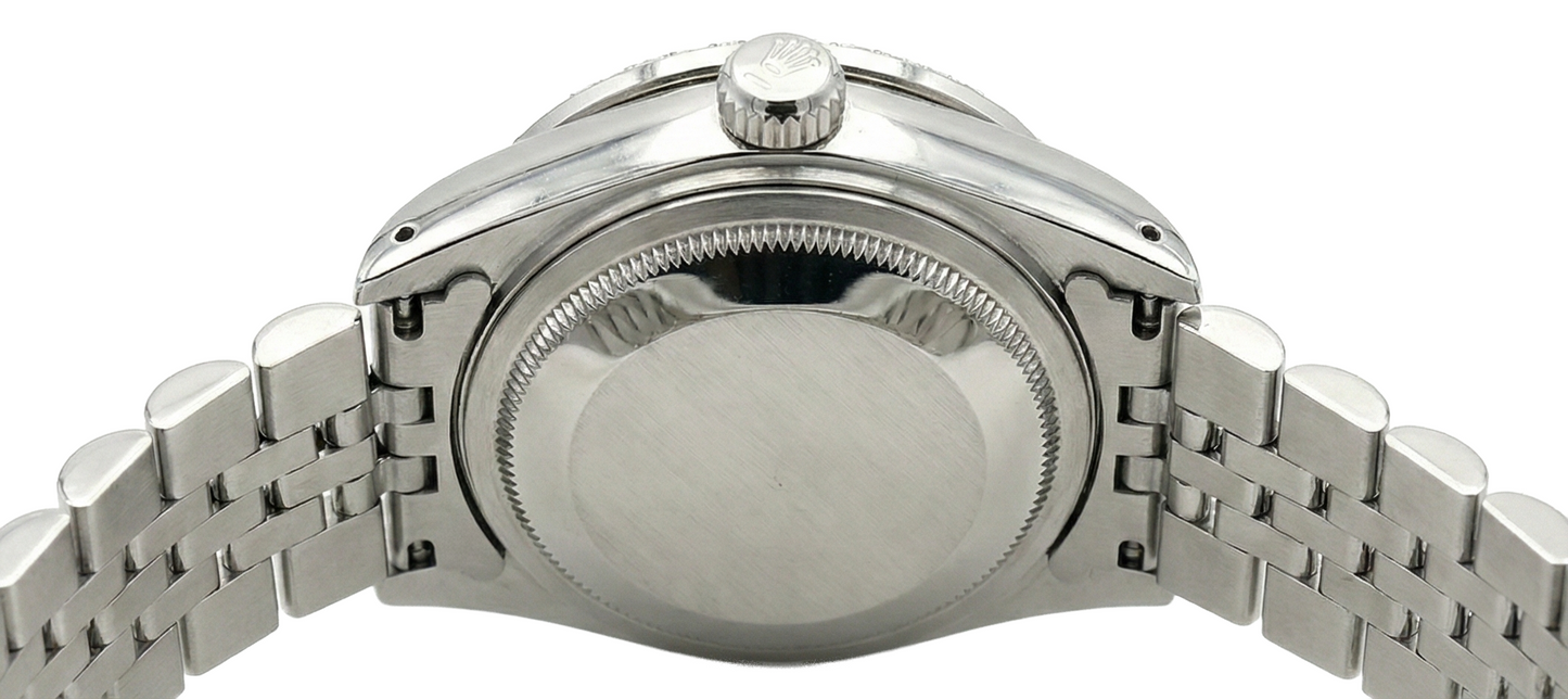 Orologio da donna Rolex con quadrante romano bianco e cinturino in diamanti Datejust