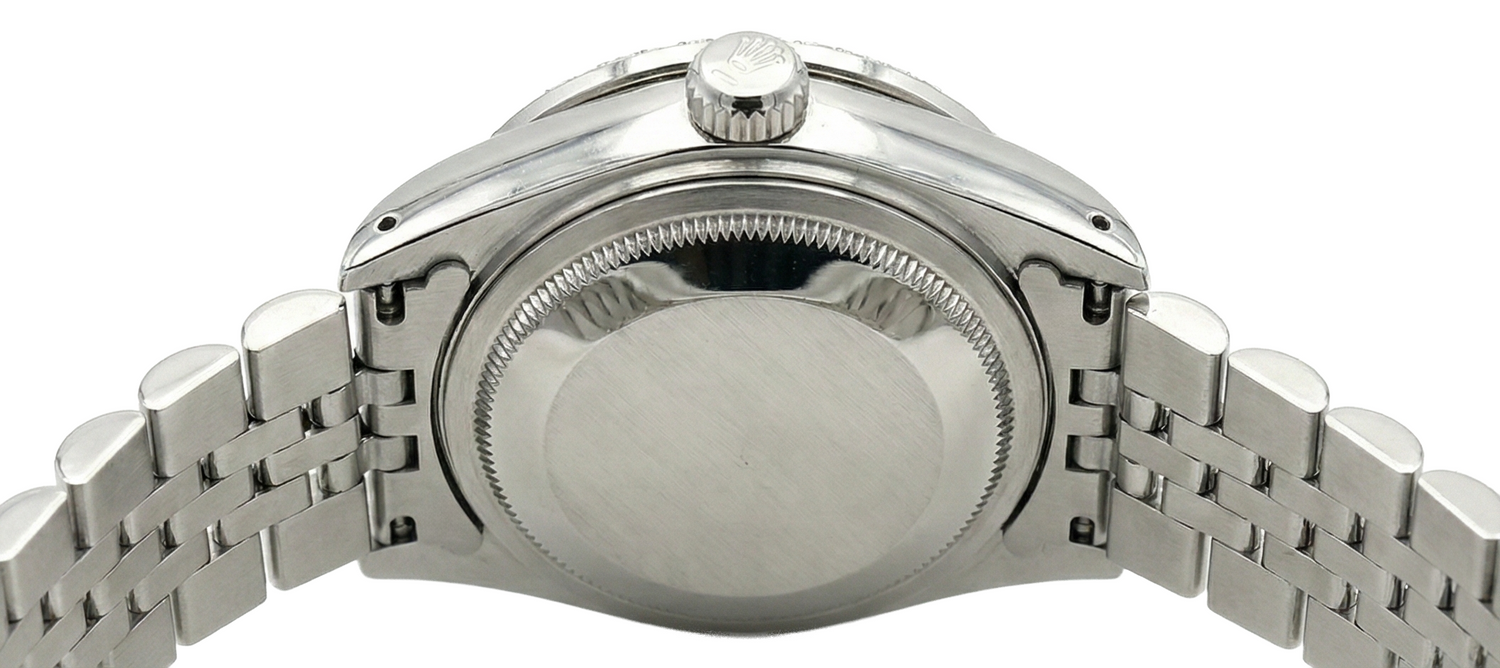 Orologio da donna Rolex con quadrante romano bianco e cinturino in diamanti Datejust