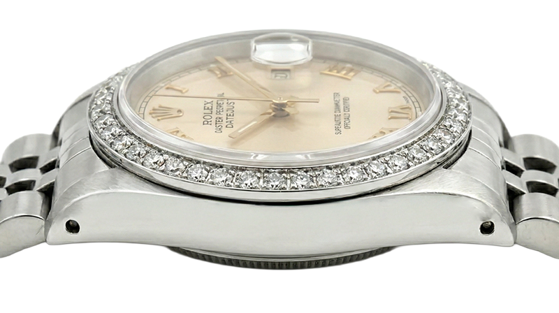 Orologio da donna Rolex con quadrante romano bianco e cinturino in diamanti Datejust