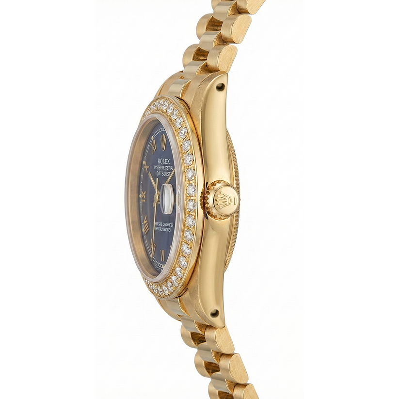 Orologio da donna Rolex in stile presidenziale giallo oro Datejust quadrante blu romano