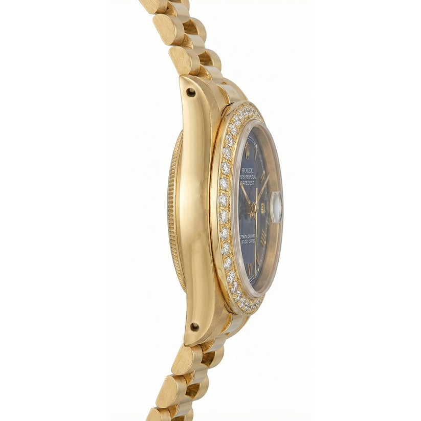 Orologio da donna Rolex in stile presidenziale giallo oro Datejust quadrante blu romano