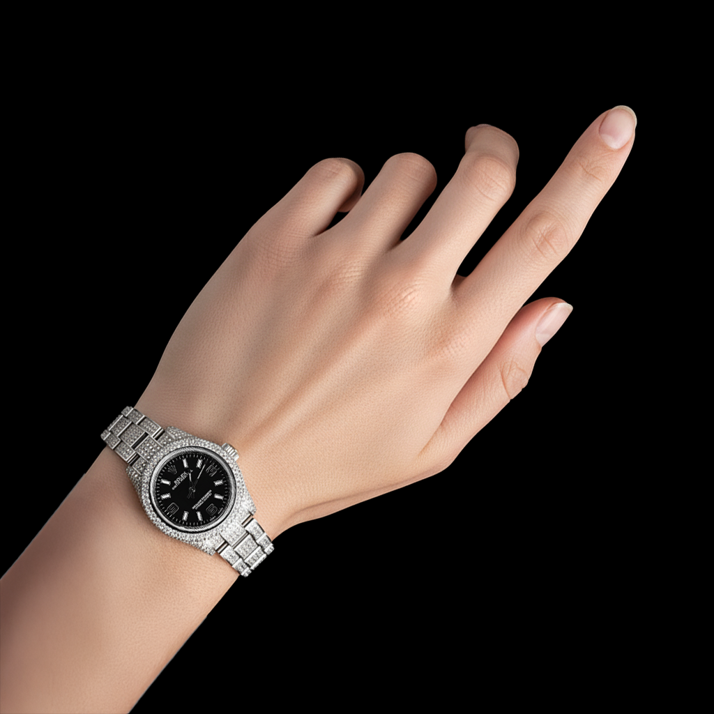 Orologio da donna Rolex ostrica perpetua 26mm 10ct ghiacciato con diamanti autentici P2