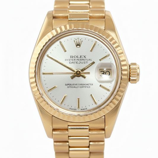 Orologio da donna Rolex presidente bastone quadrante con lunetta scanalata in oro giallo