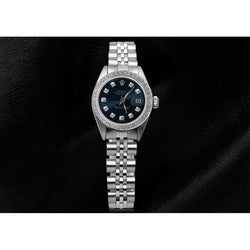 Orologio da donna con datario Rolex con quadrante blu e lunetta in diamanti, bracciale giubileo