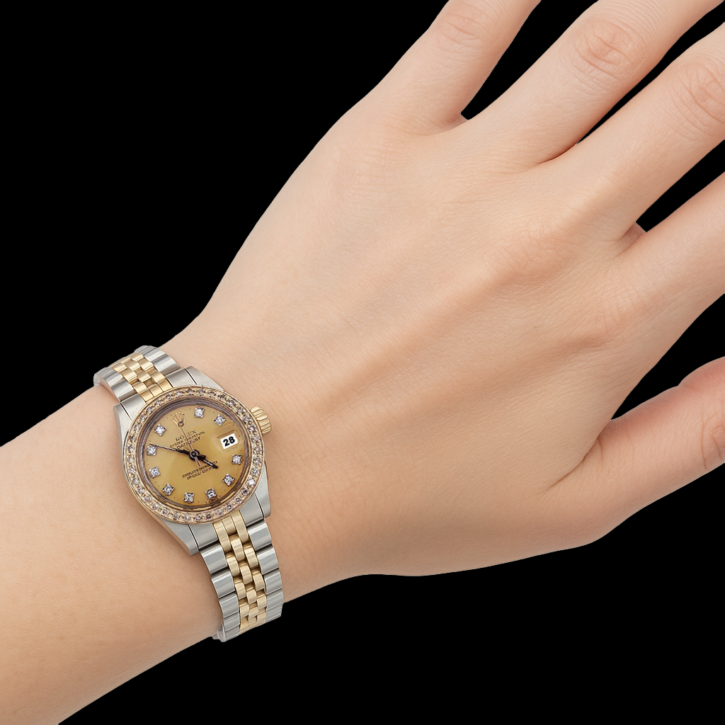 Orologio da donna con quadrante con diamanti e quadrante champagne bicolore Rolex Datejust