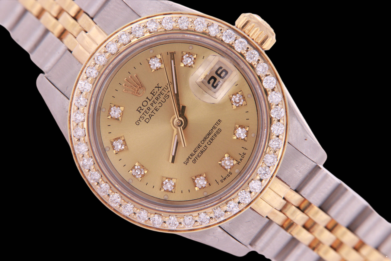 Orologio da donna con quadrante con diamanti e quadrante champagne bicolore Rolex Datejust