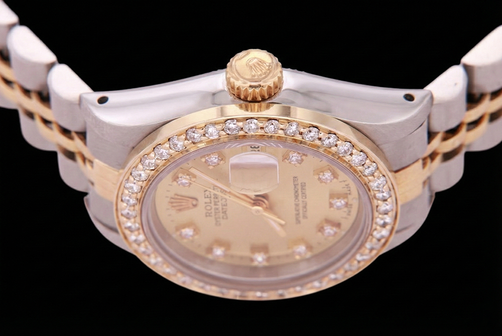 Orologio da donna con quadrante con diamanti e quadrante champagne bicolore Rolex Datejust