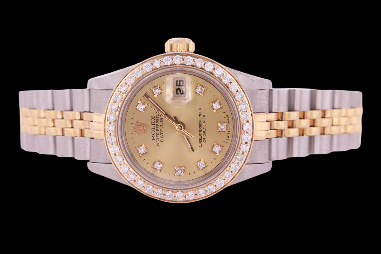 Orologio da donna con quadrante con diamanti e quadrante champagne bicolore Rolex Datejust