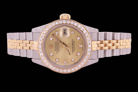 Orologio da donna con quadrante con diamanti e quadrante champagne bicolore Rolex Datejust