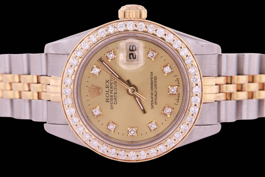 Orologio da donna con quadrante con diamanti e quadrante champagne bicolore Rolex Datejust