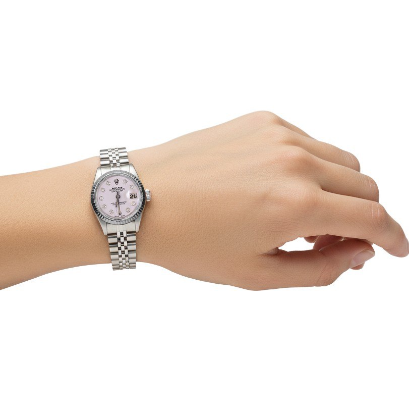 Orologio da donna con quadrante in argento con diamanti, bracciale acciaio inossidabile giubileo, Rolex Datejust P4