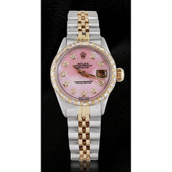 Orologio da donna con quadrante in madreperla rosa e diamanti Rolex Datejust bicolore