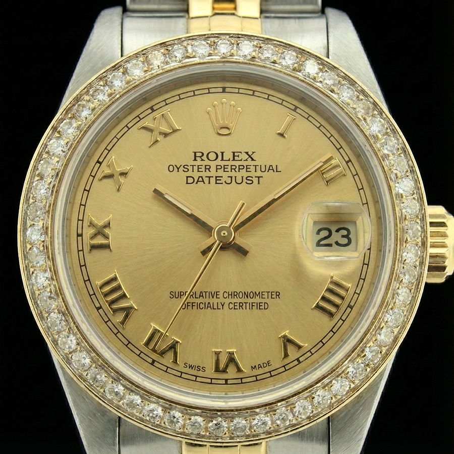 Orologio da donna con quadrante romano in oro e acciaio Rolex Datejust giubileo