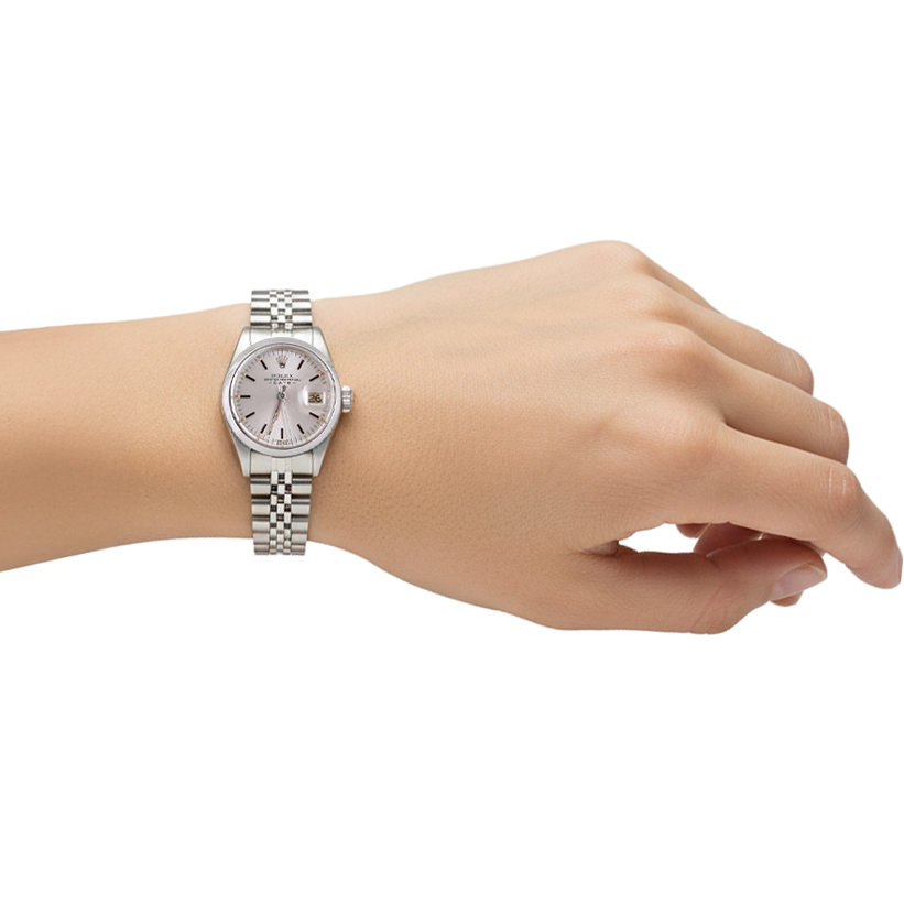 Orologio da donna giubilare in acciaio inossidabile con quadrante argentato Rolex Datejust P2