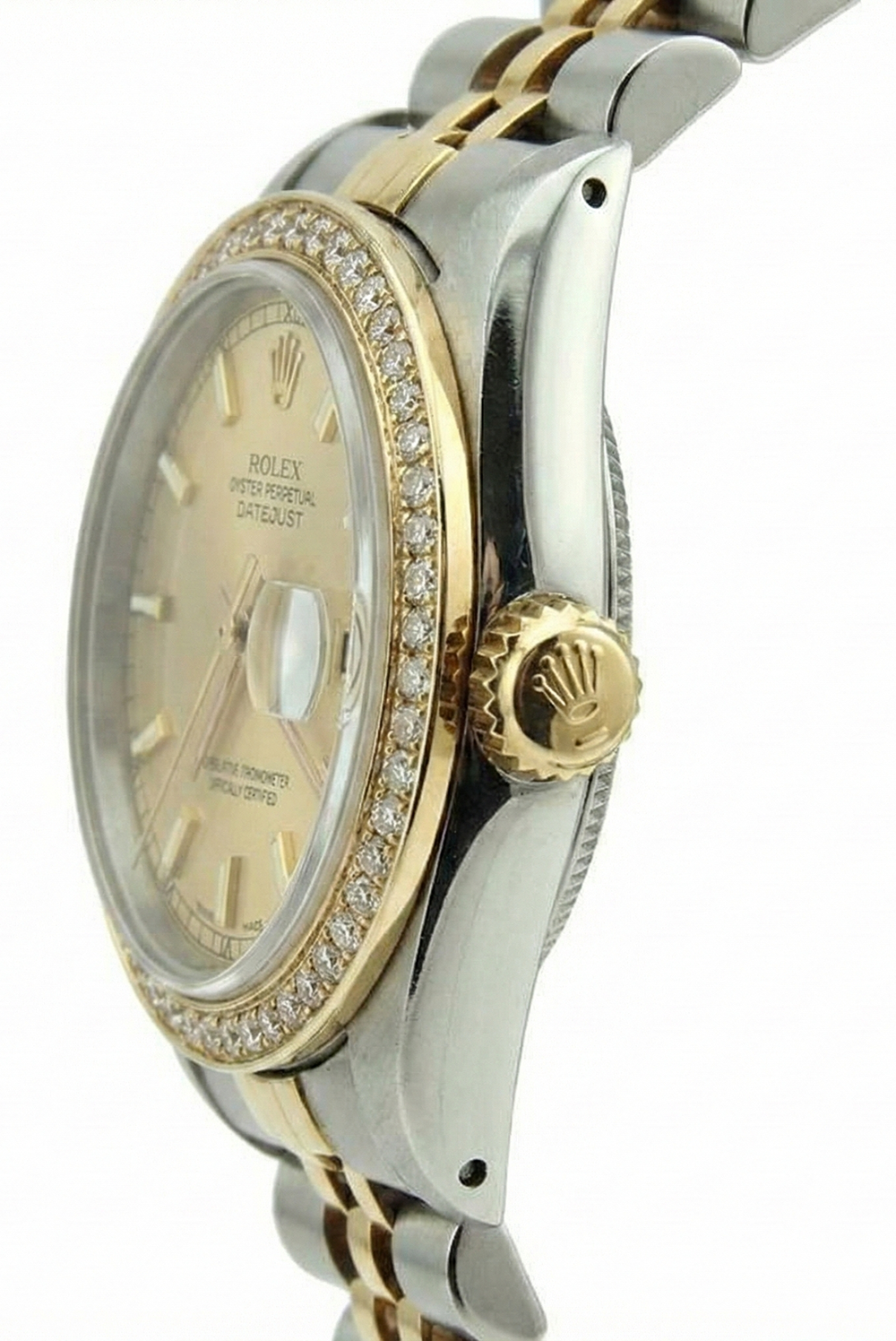 Orologio da donna giubileo in acciaio inossidabile e lunetta in oro con diamanti, quadrante a bastone, data Rolex