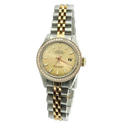 Orologio da donna giubileo in acciaio inossidabile e lunetta in oro con diamanti, quadrante a bastone, data Rolex