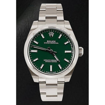 Orologio da donna in acciaio Rolex ostrica perpetua con quadrante luminoso verde