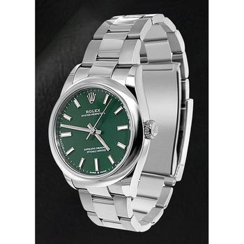 Orologio da donna in acciaio Rolex ostrica perpetua con quadrante luminoso verde