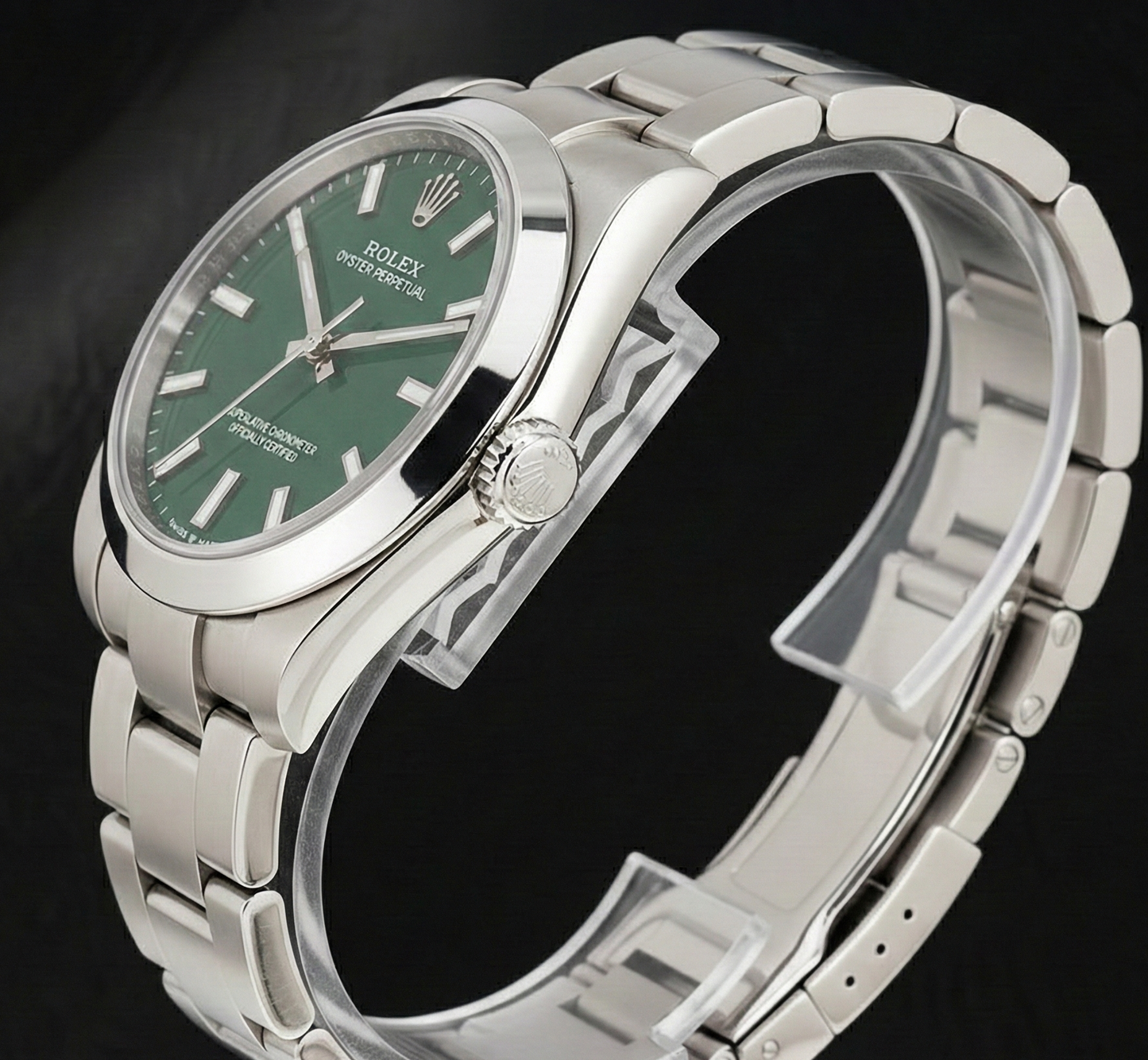 Orologio da donna in acciaio Rolex ostrica perpetua con quadrante luminoso verde