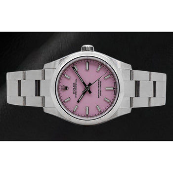 Orologio da donna in acciaio con quadrante luminoso rosa caramello Rolex ostrica perpetua da 31 mm