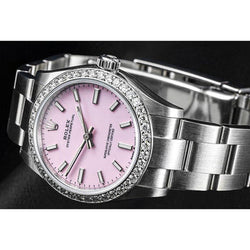 Orologio da donna in acciaio inossidabile con lunetta ghiacciata Rolex Ostrica perpetua