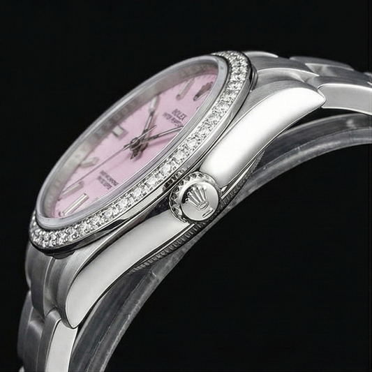 Orologio da donna in acciaio inossidabile con lunetta ghiacciata Rolex Ostrica perpetua