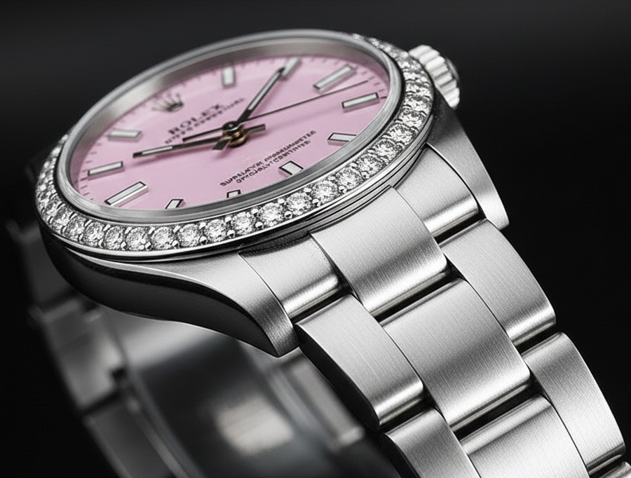 Orologio da donna in acciaio inossidabile con lunetta ghiacciata Rolex Ostrica perpetua
