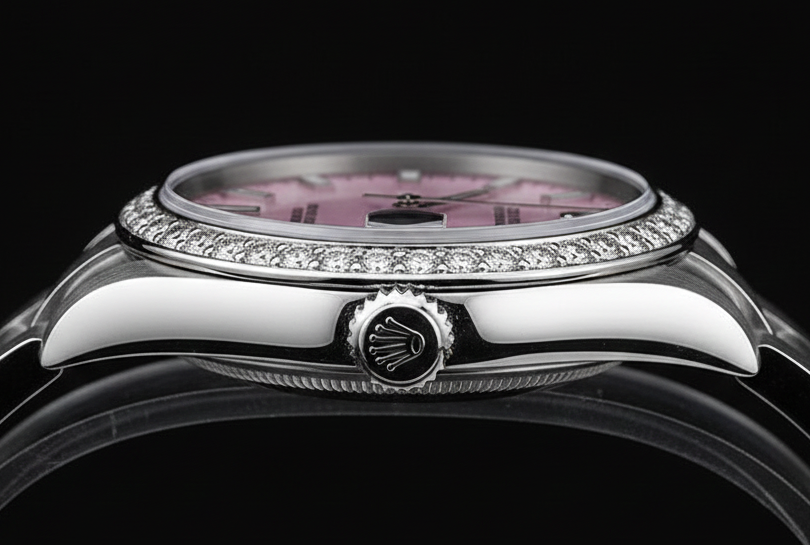 Orologio da donna in acciaio inossidabile con lunetta ghiacciata Rolex Ostrica perpetua