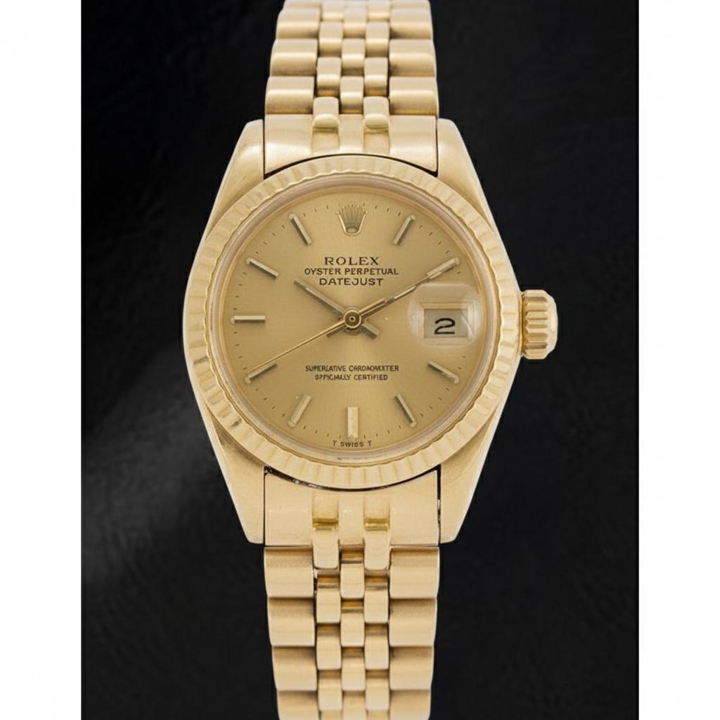 Orologio da donna in oro giallo con quadrante champagne Rolex Datejust da 26 mm