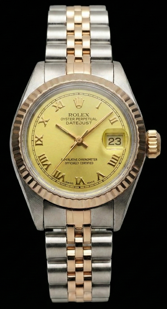 Orologio da donna in oro giallo e quadrante giubileo Rolex con data e quadrante