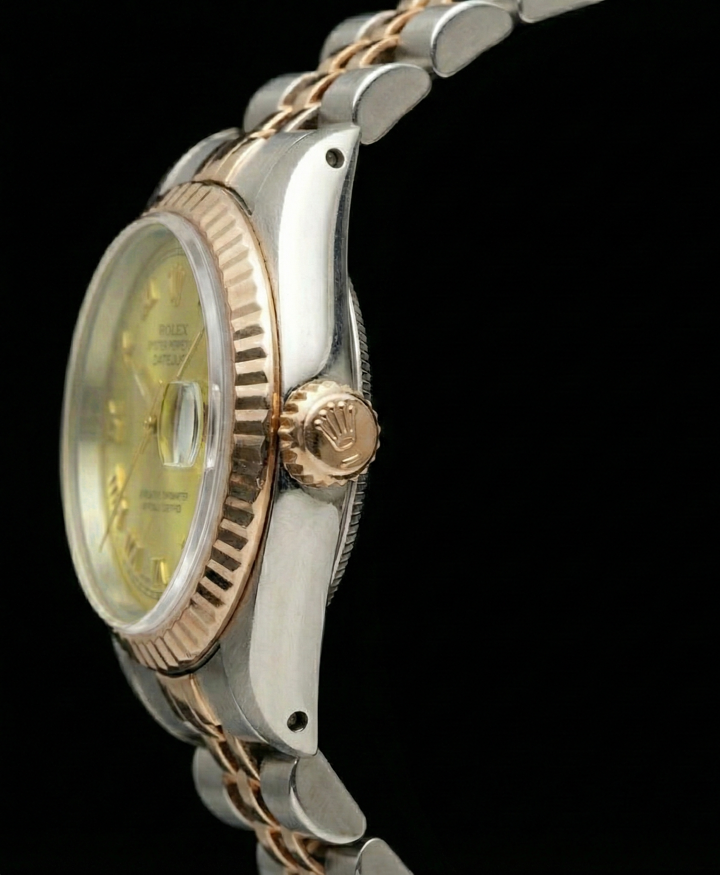 Orologio da donna in oro giallo e quadrante giubileo Rolex con data e quadrante