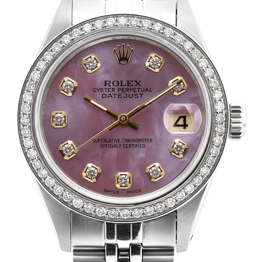 Orologio da donna perpetuo Rolex Date Just con quadrante bordeaux e lunetta in acciaio inossidabile