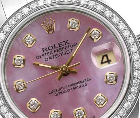Orologio da donna perpetuo Rolex Date Just con quadrante bordeaux e lunetta in acciaio inossidabile