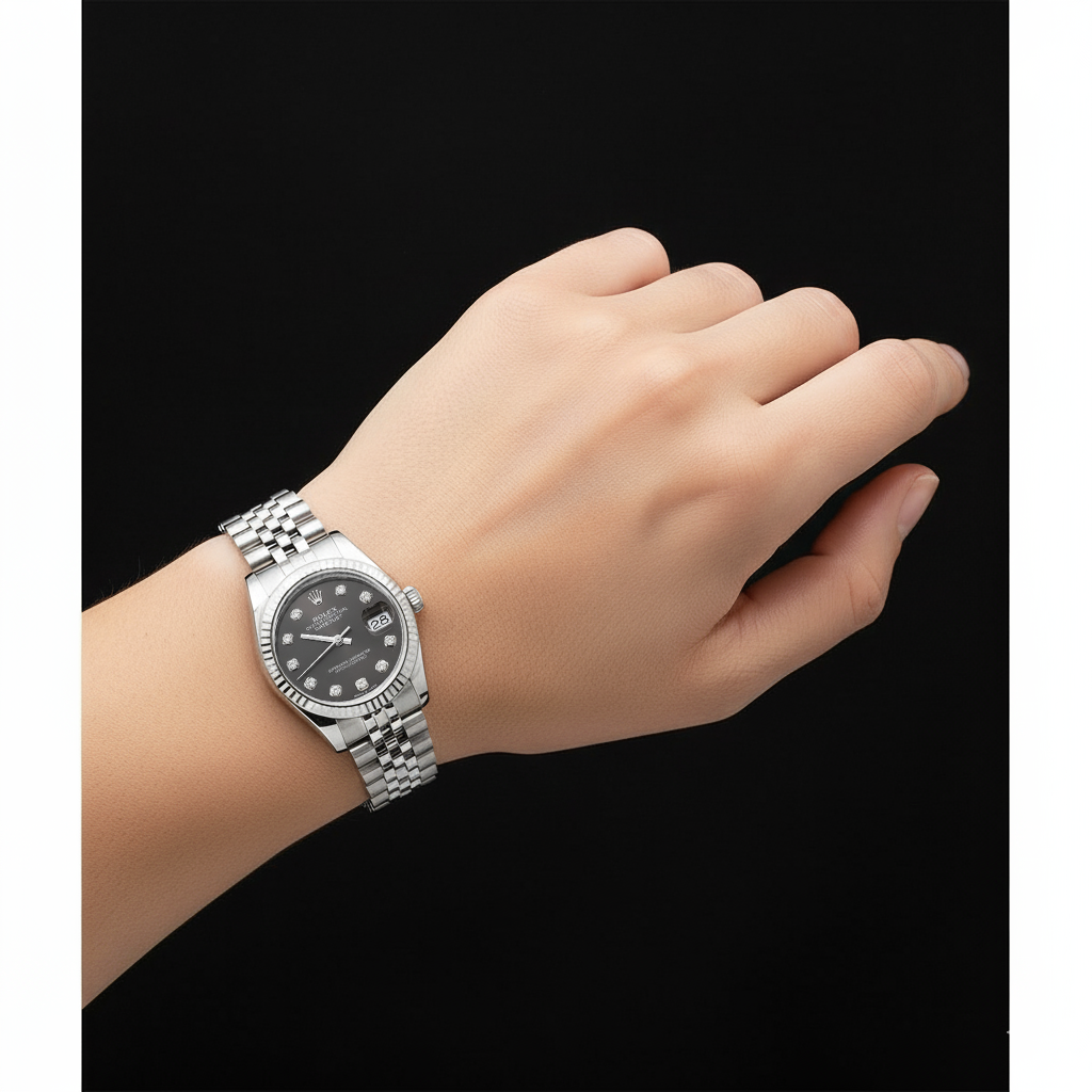 Orologio da donne in acciaio inossidabile con quadrante grigio e diamanti Datejust 31 Rolex P4