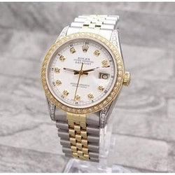Orologio da polso Rolex giubileo bicolore da 36 mm con quadrante bianco e lunetta in diamanti