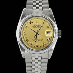 Orologio da uomo Datejust con lunetta scanalata in acciaio inossidabile champagne quadrante romano Rolex IMPOSTAZIONE RAPIDA